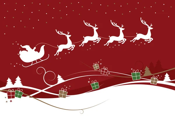 Renna rossa e Santa Sleigh Natale Illustrazione — Vettoriale Stock