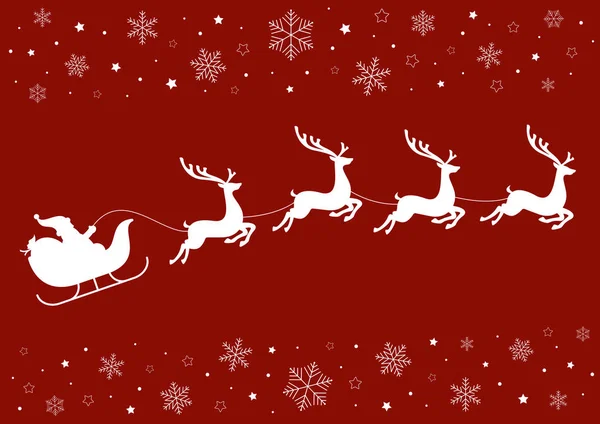 Santa släde och renar med snöflingor — Stock vektor
