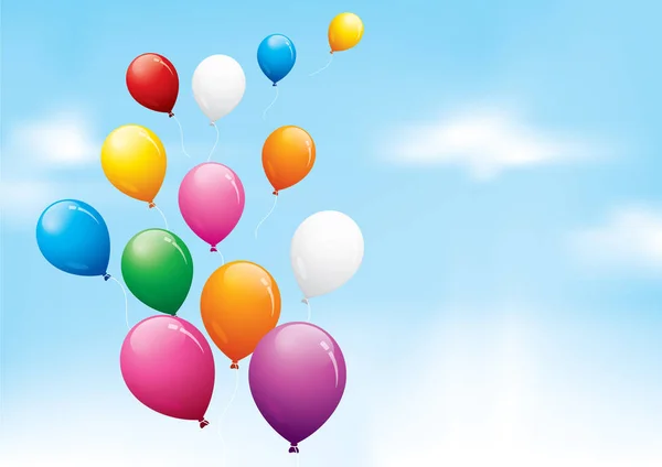 Πολύχρωμα μπαλόνια σε ένα συννεφιασμένο ουρανό — Διανυσματικό Αρχείο