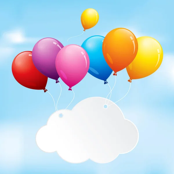 Kolorowe balony w pochmurne niebo — Wektor stockowy