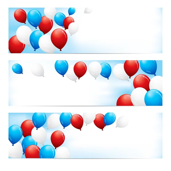 Bannere cu baloane roșii, albe și albastre — Vector de stoc
