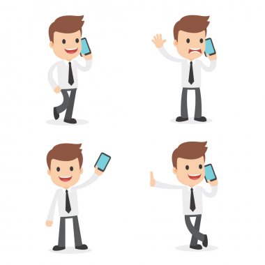 Komik karikatür işadamı telefon
