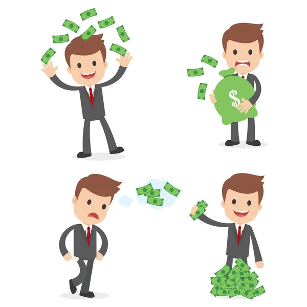 Funny Cartoon Businessman with money — Stock Vector