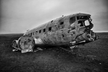 Abandoned airplane wreck in Iceland clipart