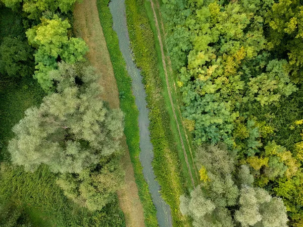 Flygfoto över en liten flod — Stockfoto