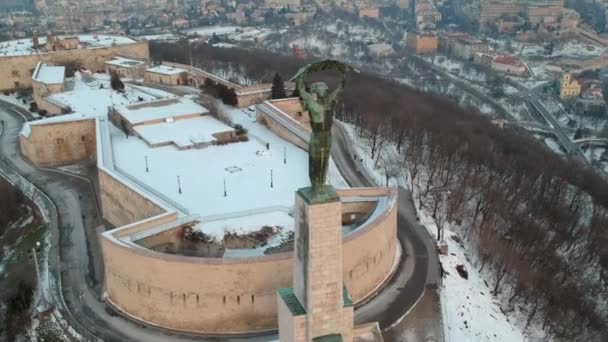 Estatua de la libertad al amanecer, en Budapest, Hungría — Vídeos de Stock