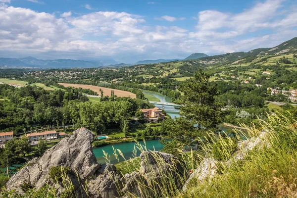 Vista Del Río Durance Cerca Del Pueblo Sisteron Provenza Francia — Foto de Stock