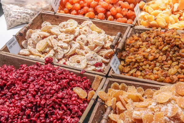 Estaca Frutas Cristalizadas Mercado Gordes Provence França — Fotografia de Stock