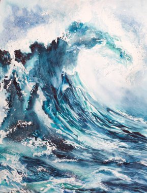 sea waves watercolor painting clipart
