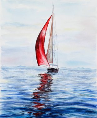 deniz gemi suluboya resim