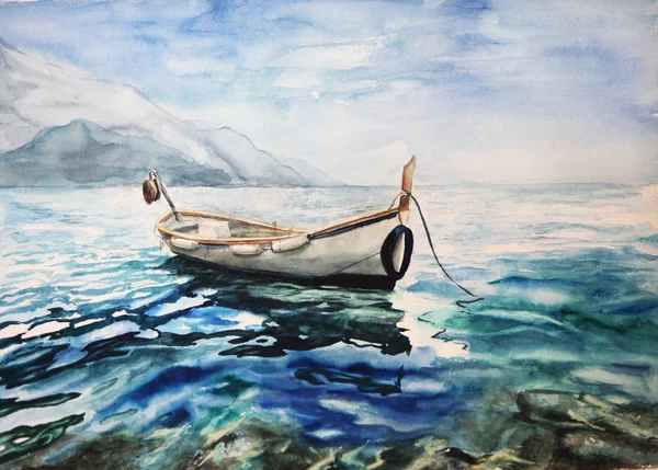 Aquarelle bateau sailigng peinture — Photo