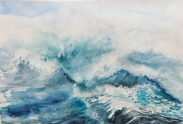 sea waves watercolor painting