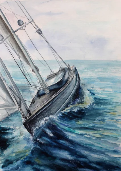 Barco de mar acuarela pintura — Foto de Stock