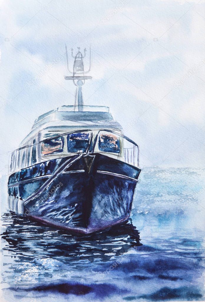 sea ship watercolor painting