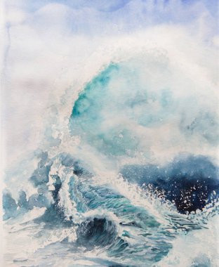 sea waves watercolor painting clipart