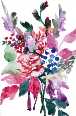 soyut buket çiçek suluboya