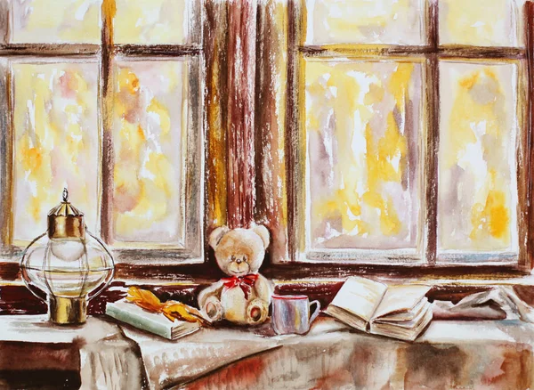 Fall still life vintage watercolor painting — Stock Photo, Image