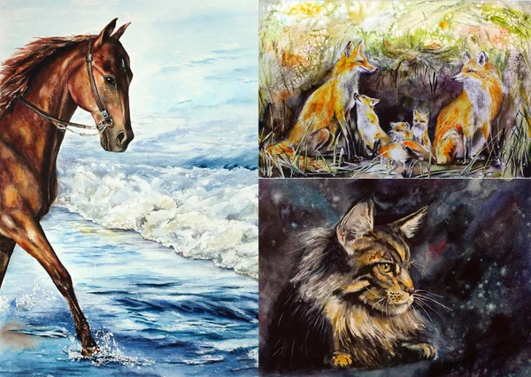 Animales acuarela pintura ilustración — Foto de Stock