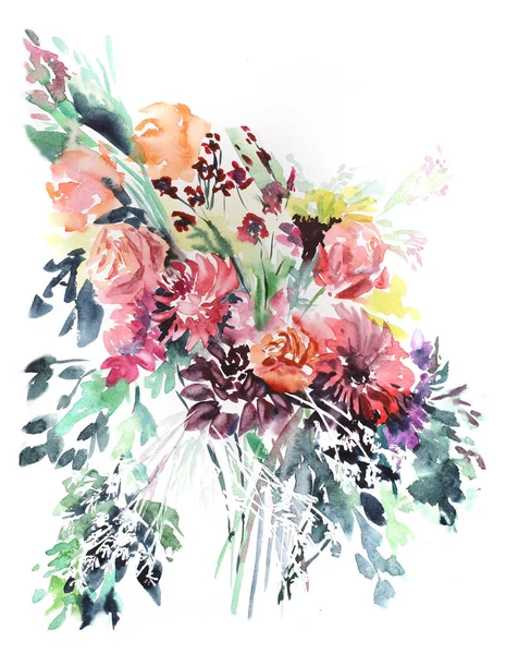 Bouquet astratto di fiori acquerello — Foto Stock