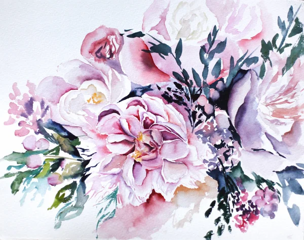 Bouquet astratto di fiori acquerello — Foto Stock