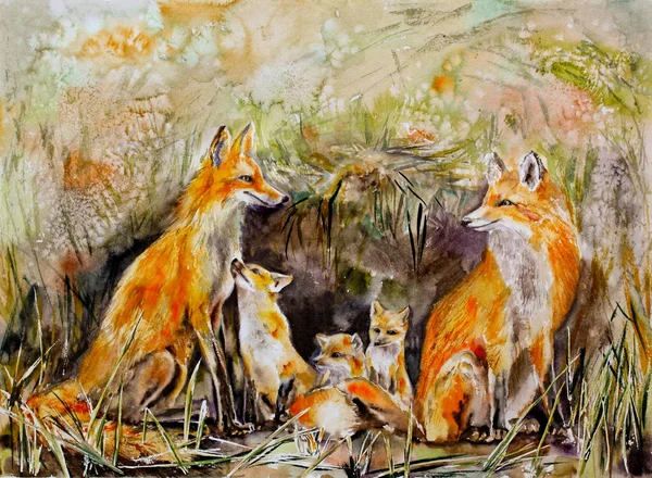 Kırmızı tilki aile illüstrasyon 