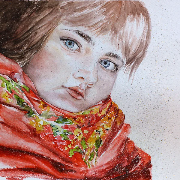 Retrato de niña de invierno en bufanda rusa —  Fotos de Stock
