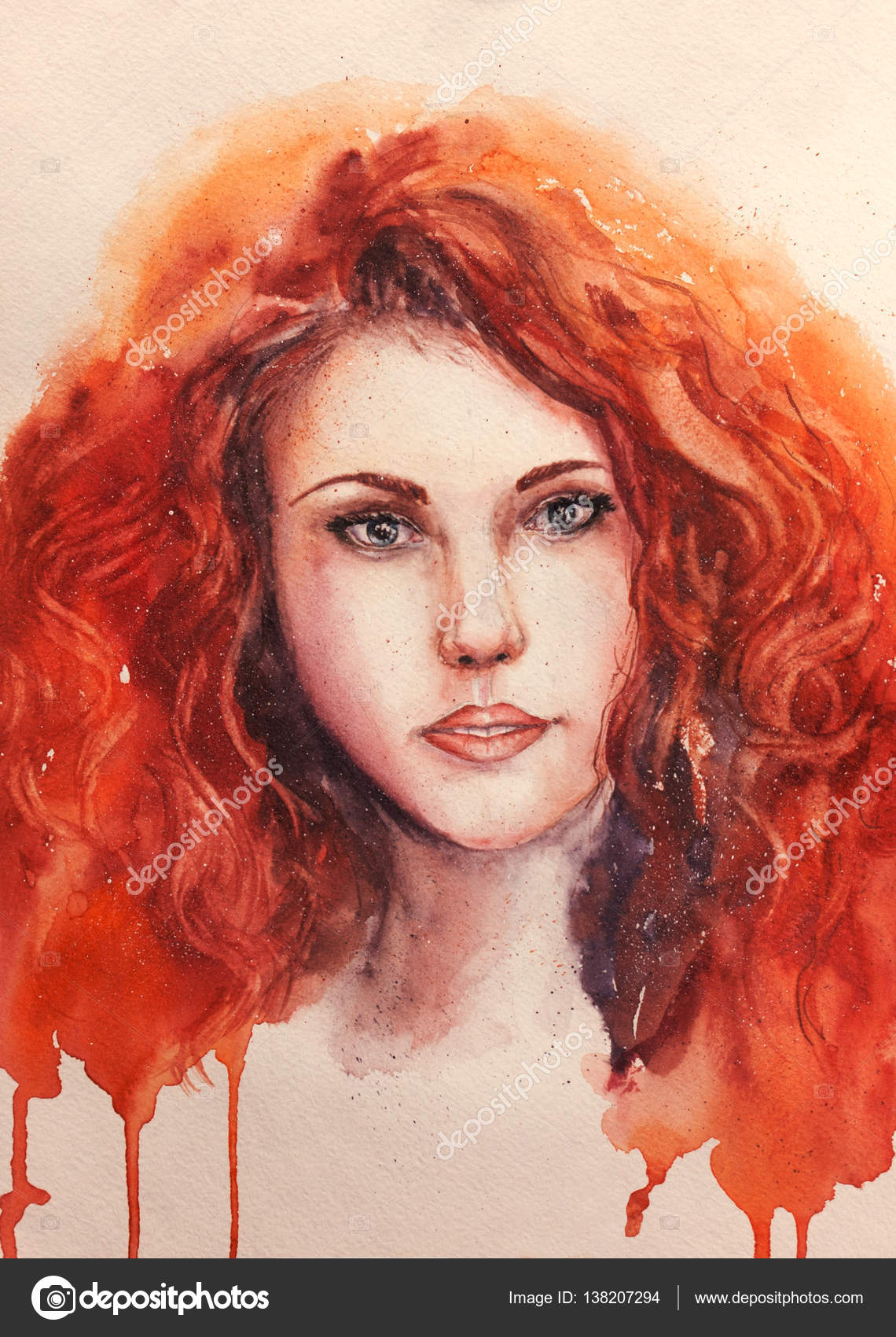 Rote Haare Frau Aquarell Patrait Abbildung — Foto von malishli bk