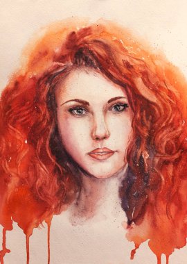 kadın portre suluboya