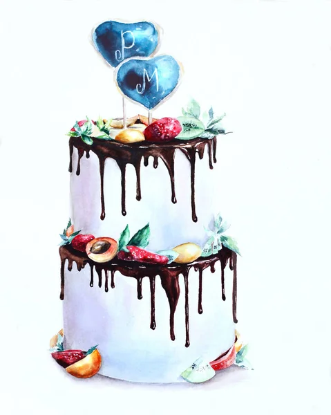 Акварель свадебного торта — стоковое фото