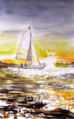 yacht in sea sunset