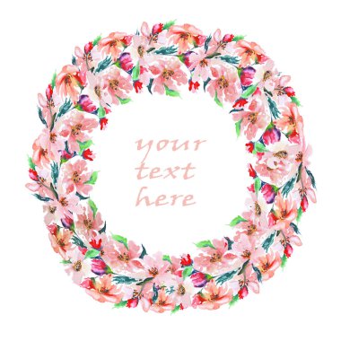 çiçekler daire suluboya çiçek tasarım