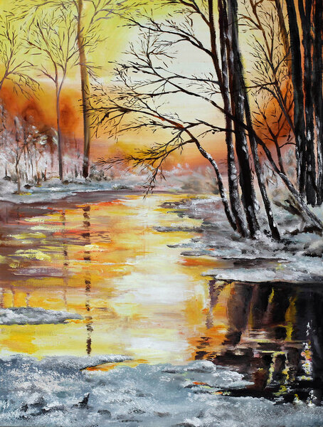 winter forest creek before spring