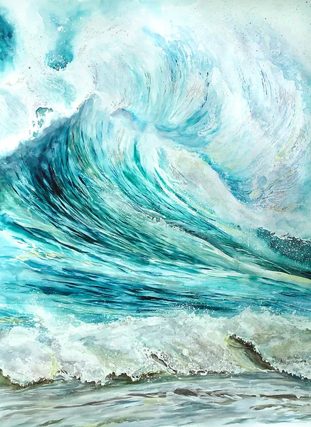 Bleu mer vague aquarelle illustration — Photo