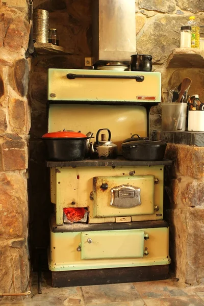 Antique wood fire stove and oven Stock Photo