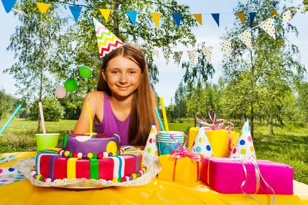 Smiling girl in party hat — Stock Photo, Image