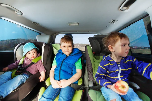 Meninos em assentos de carro de segurança — Fotografia de Stock