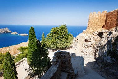 Ege Denizi'nin eski Lindos Acropolis