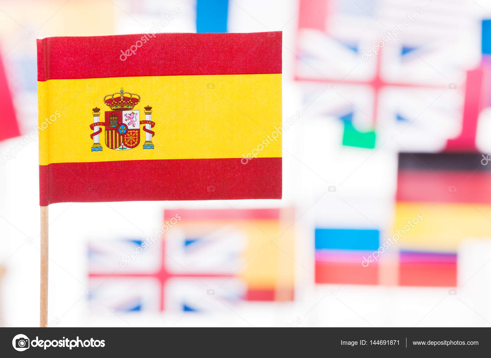 spanish flag against european and usa flags stock photo