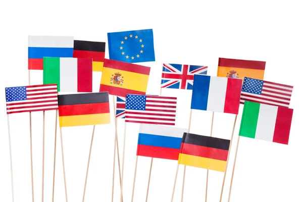 EUA e pequenas bandeiras europeias — Fotografia de Stock