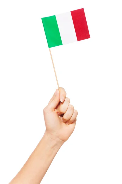 Рука с маленьким итальянским флагом — стоковое фото