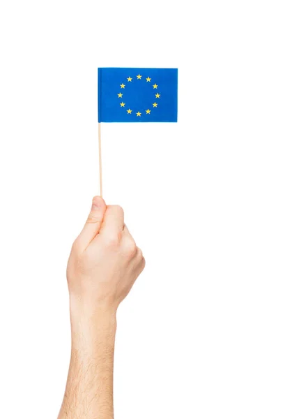 Hand hält europäische Gewerkschaftsfahne — Stockfoto