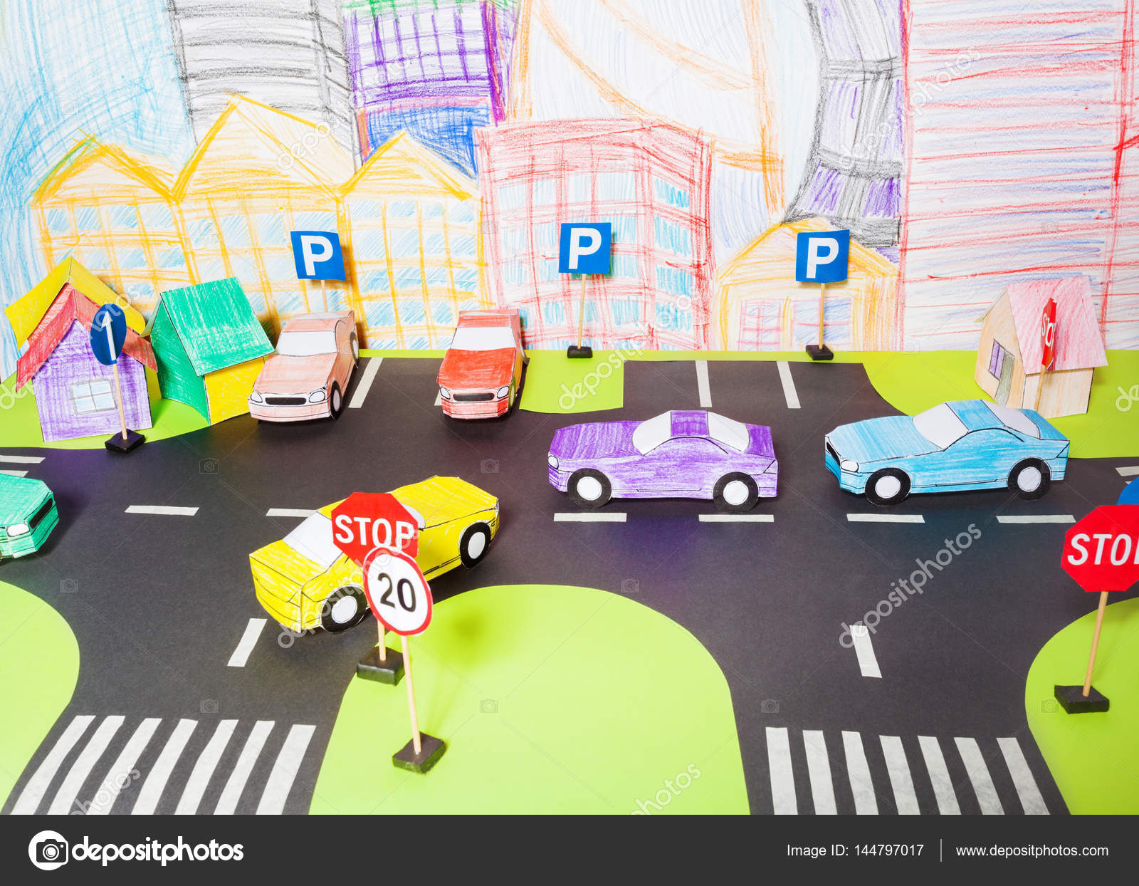 Traffic on roads handmade paper maquette — Stock Photo © serrnovik