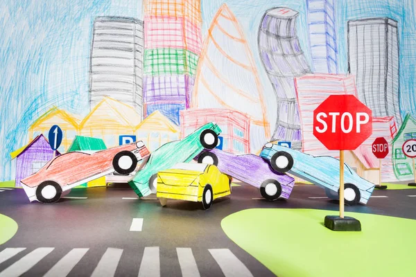 Trafikolycka i korsningen i toy city — Stockfoto