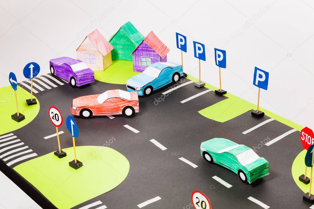 traffic on roads handmade paper maquette