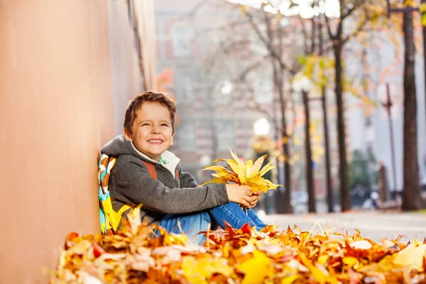 Little boy holding autumnal bunch — Stock Photo, Image