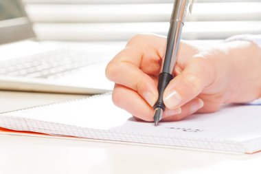 dizüstü bilgisayar kullanarak ve notlar kadın