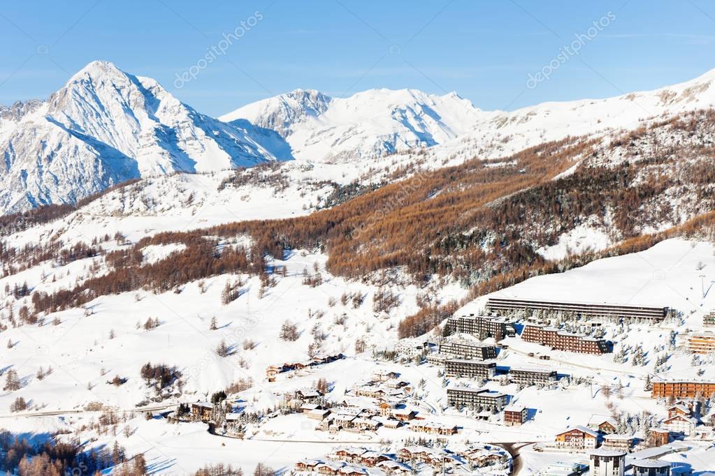 snowcapped Sestriere village 