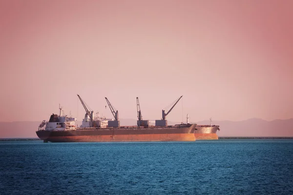 Dvou lodí přepravujících hromadné náklady s jeřáby — Stock fotografie
