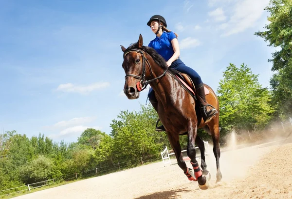 Kůň s jezdkyně běží tryskem — Stock fotografie