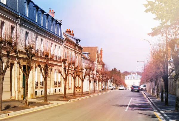 Romantic Cityscape Chantilly Old Houses Both Sides Road Sunny Day — Stock Photo, Image